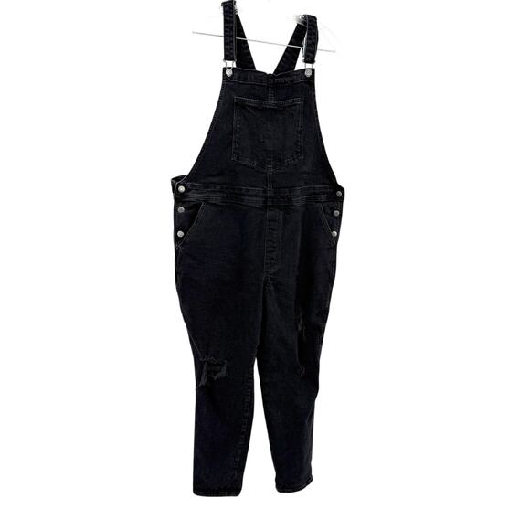 Old Navy OG Straight Jean Overalls Women Plus size 18 black Destressed Denim - Picture 1 of 11